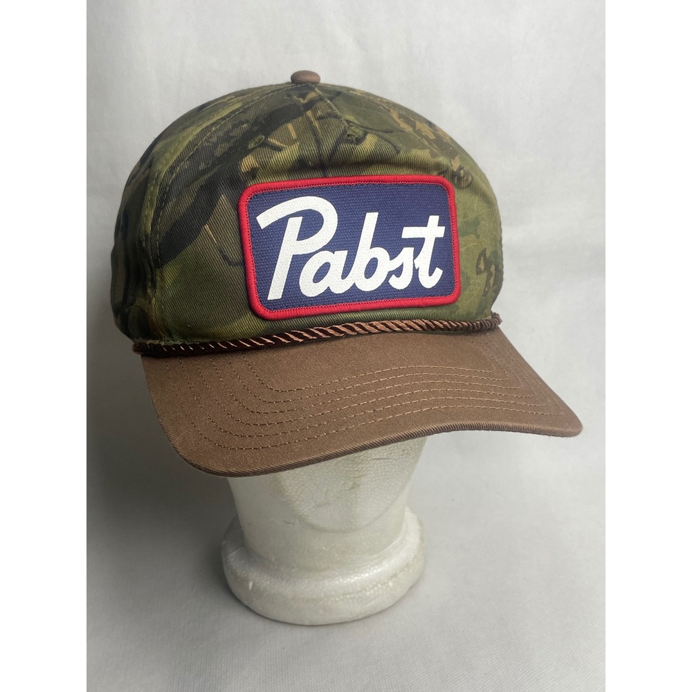Pabst Blue Ribbon Beer Hat Leaf Camouflage Adjustable OSFM Brown Tucker Cap